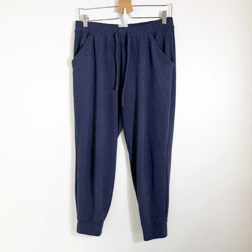 Tommy John Second Skin Joggers Mens Medium Navy Blue Waffle Knit Lounge Pants